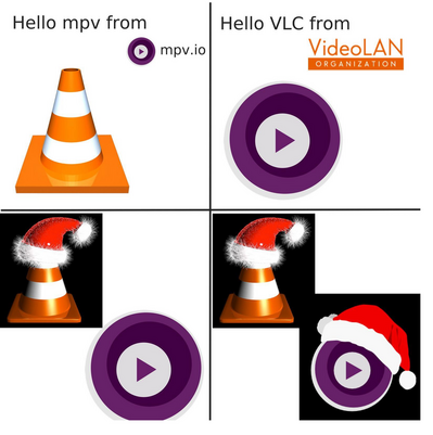 both the VLC and MPV logos get santa hats