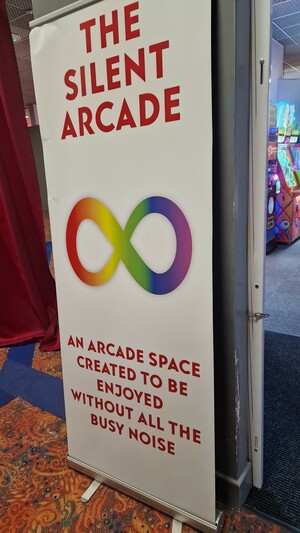 The Silent arcade with rainbow infinity sign. Caption "An arcade space to be enjoyed without all the busy noise"

#autism #butlins