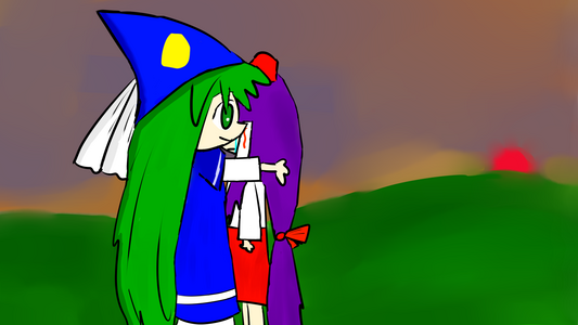 Mima hugging a crying PC-98 Reimu