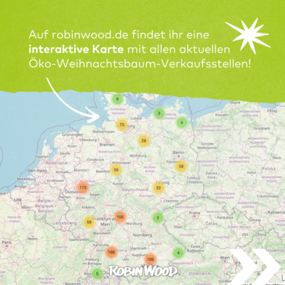 BIld der interaktiven, digitalen Karte von ROBIN WOOD zu den Verkaufsstellen.
