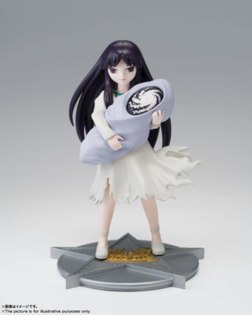 a young girl with long black hair, holding a bundle, inside instead of a baby is a swirling galaxy