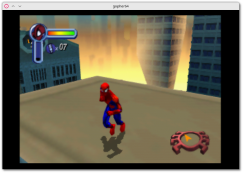 🕶️ A view of its UI with the Spider-Man game. He lunges to jump from the roof of one building to another.

📚️ gopher64 is a libre, multi-platform Nintendo 64 emulator focused on performance and ease of use. It features an HLE BIOS (requires no external BIOS to run), and supports gamepads (4 simultaneous).
