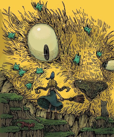 Witch girl in front of a huuuge yellow xat