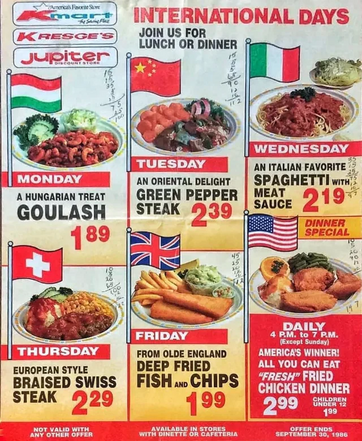 Kmart Cafeteria ad with different meals