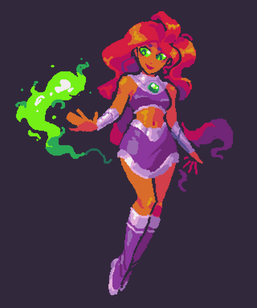 A sketch of Starfire with a design similar to her Teen Titans appearance.