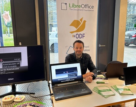 Photo of LibreOffice stand with merchandise