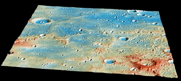 False-colour oblique profile of the surface of Mercury.