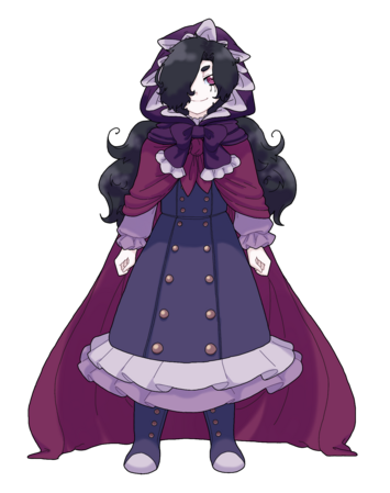 紫色のドレスを着た黒髪の少女

A dark-haired girl wearing a purple dress