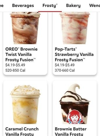 Wendy’s frosty fusion is here!  Oreo brownie, strawberry pop tart, caramel crunch