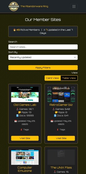 Community Members Site Listing at Abandonware Ring
