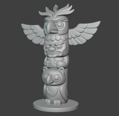 Blender 3D viewport screenshot, showing a stylized multi-head tiki totem pole.