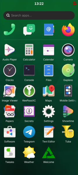 A Screenshot from an App Overview on a mobile phone. It is postmarketOS with Phosh running on a Fairphone 6.
