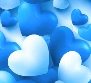 Art work of blue and white hearts