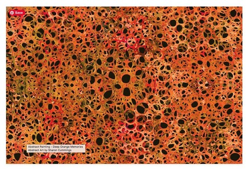 Orange and black mosaic lace patterned art by artist Sharon Cummings.  Haiku in post.