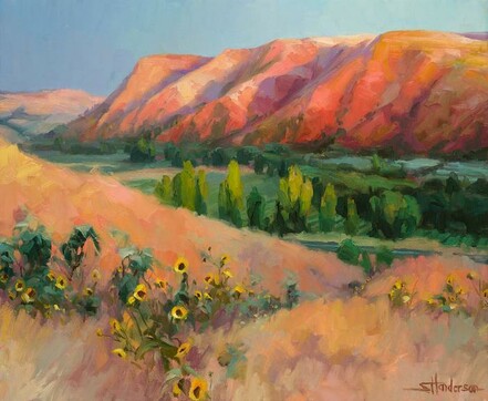 Art print of an original oil painting depicting a late summer landscape in the country.