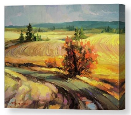 Canvas print of an original oil painting depicting a country road winding through the wheat fields of a country landscape.