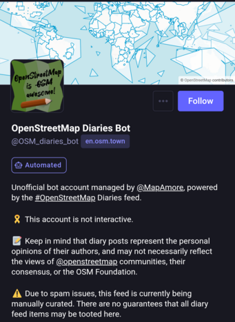 A screen grab of the OSM Diaries Bot