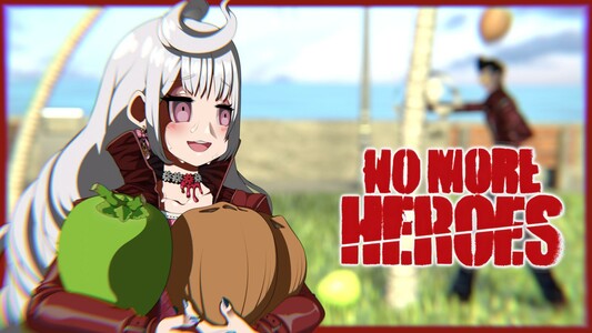 Reimu is dressed as Travis Touchdown and collecting coconuts